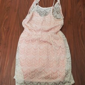 Juniors peach and white dress